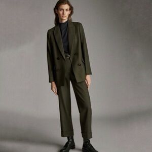 Massimo Dutti Wool Double Breasted Blazer Luxury Dark Academia Olive Khaki 6